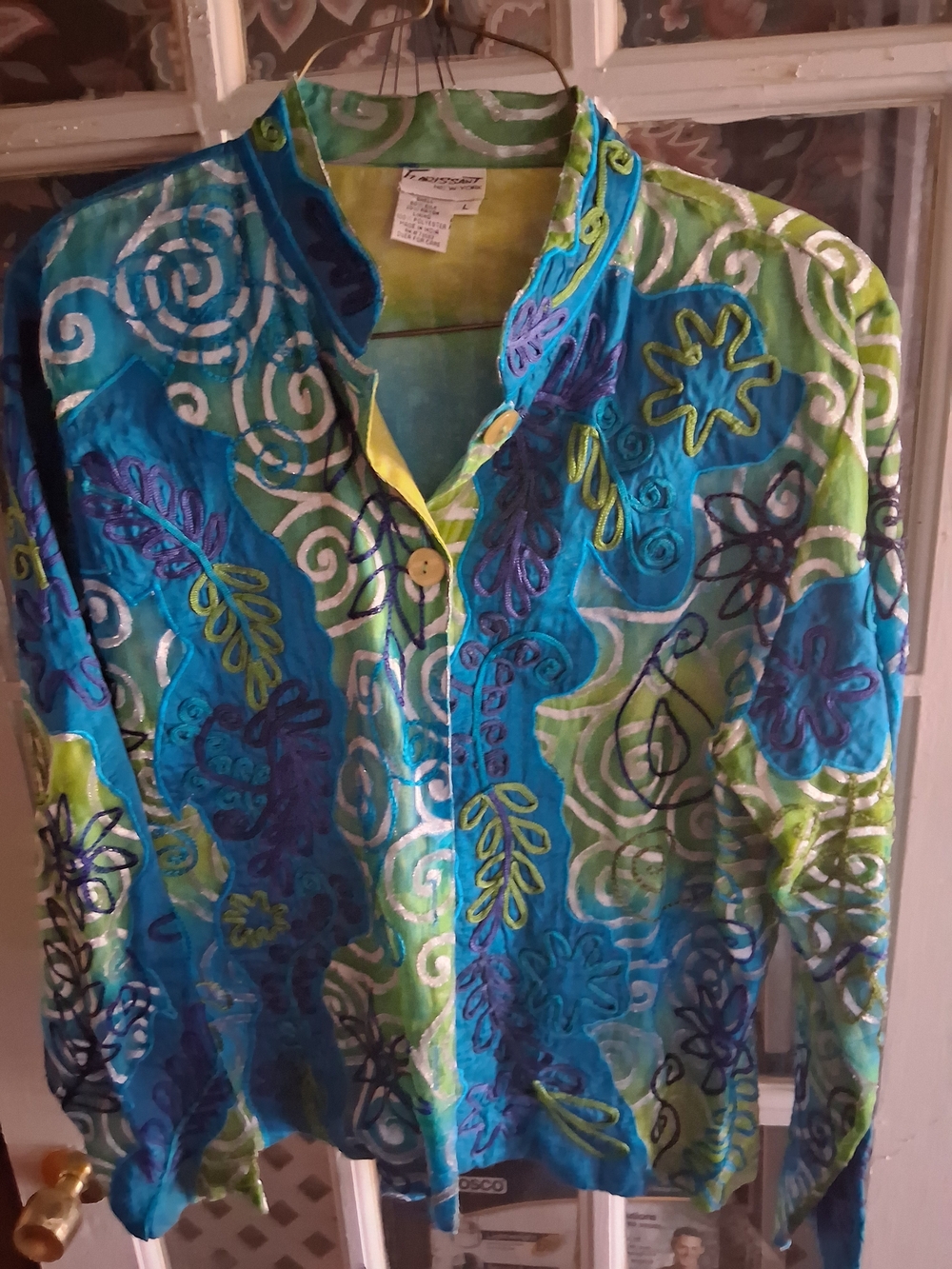 Blue & Green Floral-Print Button Down Shirt